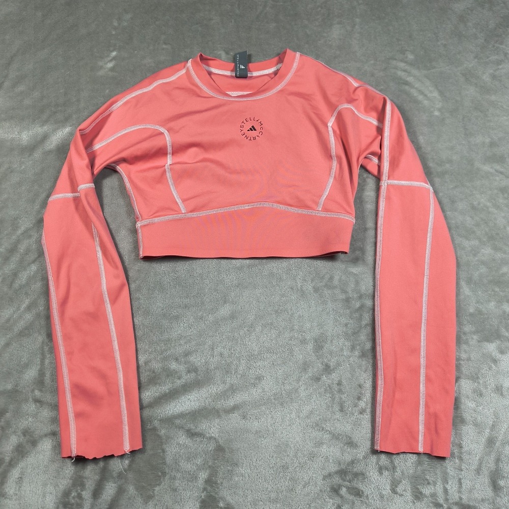 Adidas Stella McCartney Crop Top Shirt Women XS Pink Long Sleeve Performance Gym